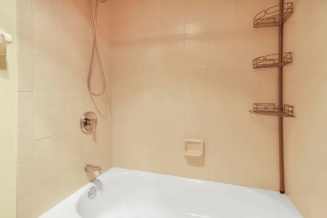 a bathroom with a bathtub