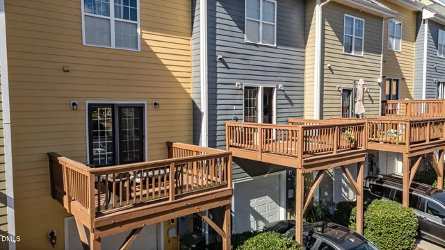 a view of a balcony with chairs