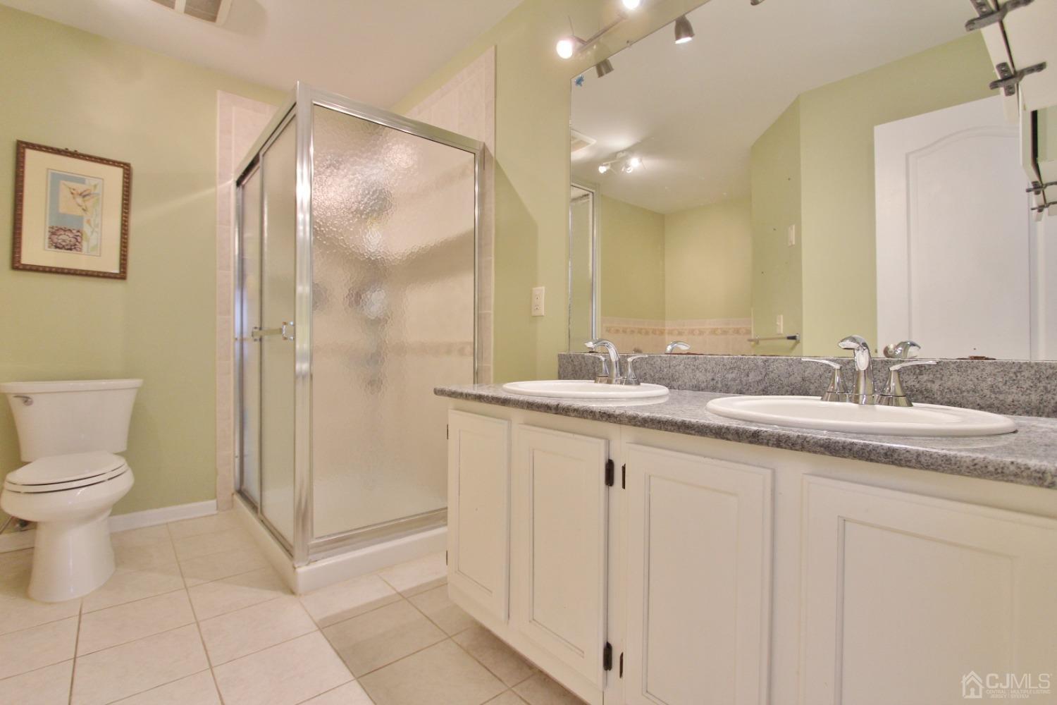 323 Hawthorne Road North Brunswick, NJ 08902 - Photo 15 of 29 a bathroom with a granite countertop sink a toilet and a mirror