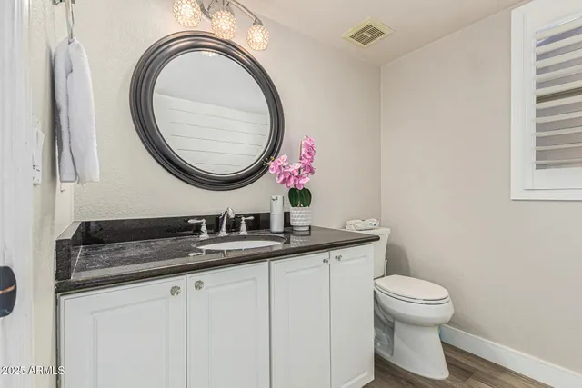 a bathroom with a toilet a sink and a mirror