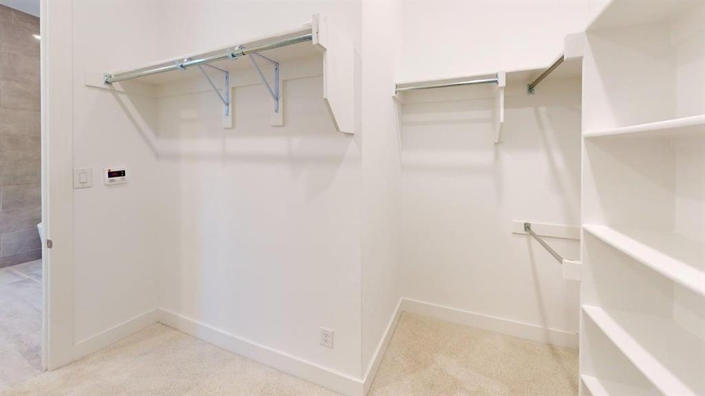 9628 Boulder Pt Road Oak Point, TX 75068 - Photo 23 of 35 Expansive closet featuring plush carpeting, white walls, multiple hanging rods, and built-in shelving units