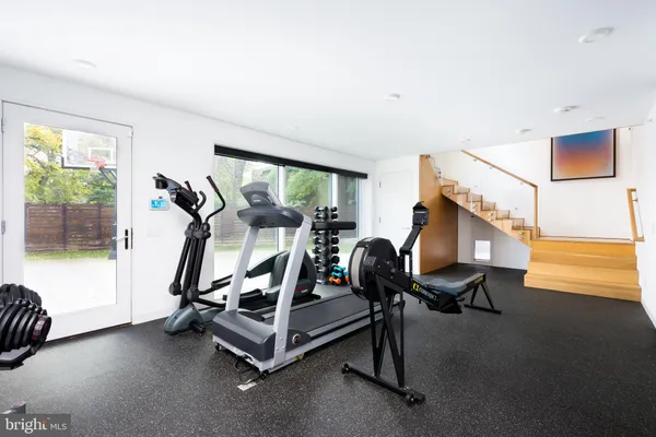 a view of a room with gym equipment