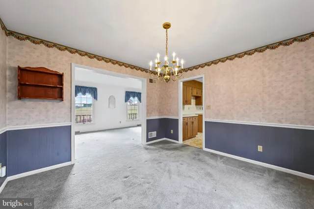 a view of a livingroom with a chandelier