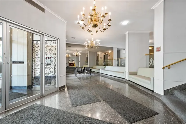 a view of a livingroom with a chandelier