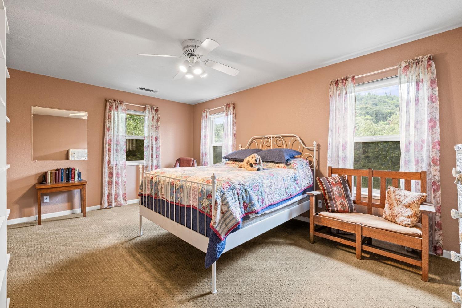 6432 Happy Valley Road Somerset, CA 95684 - Photo 6 of 90 a bedroom with a bed and a chandelier
