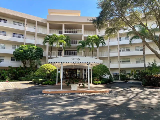 a front view of a building with street