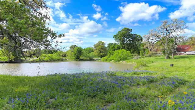 a view of a lake with a yard
