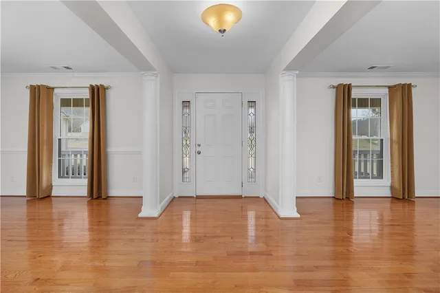 a view of livingroom with wooden floor