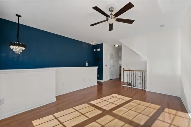 a view of a livingroom with a hardwood floor