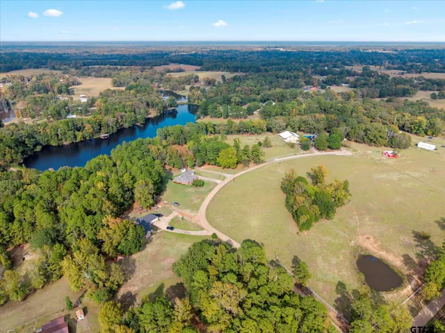 a view of a lake in middle of the town