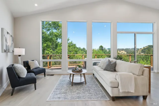 a living room with furniture and windows