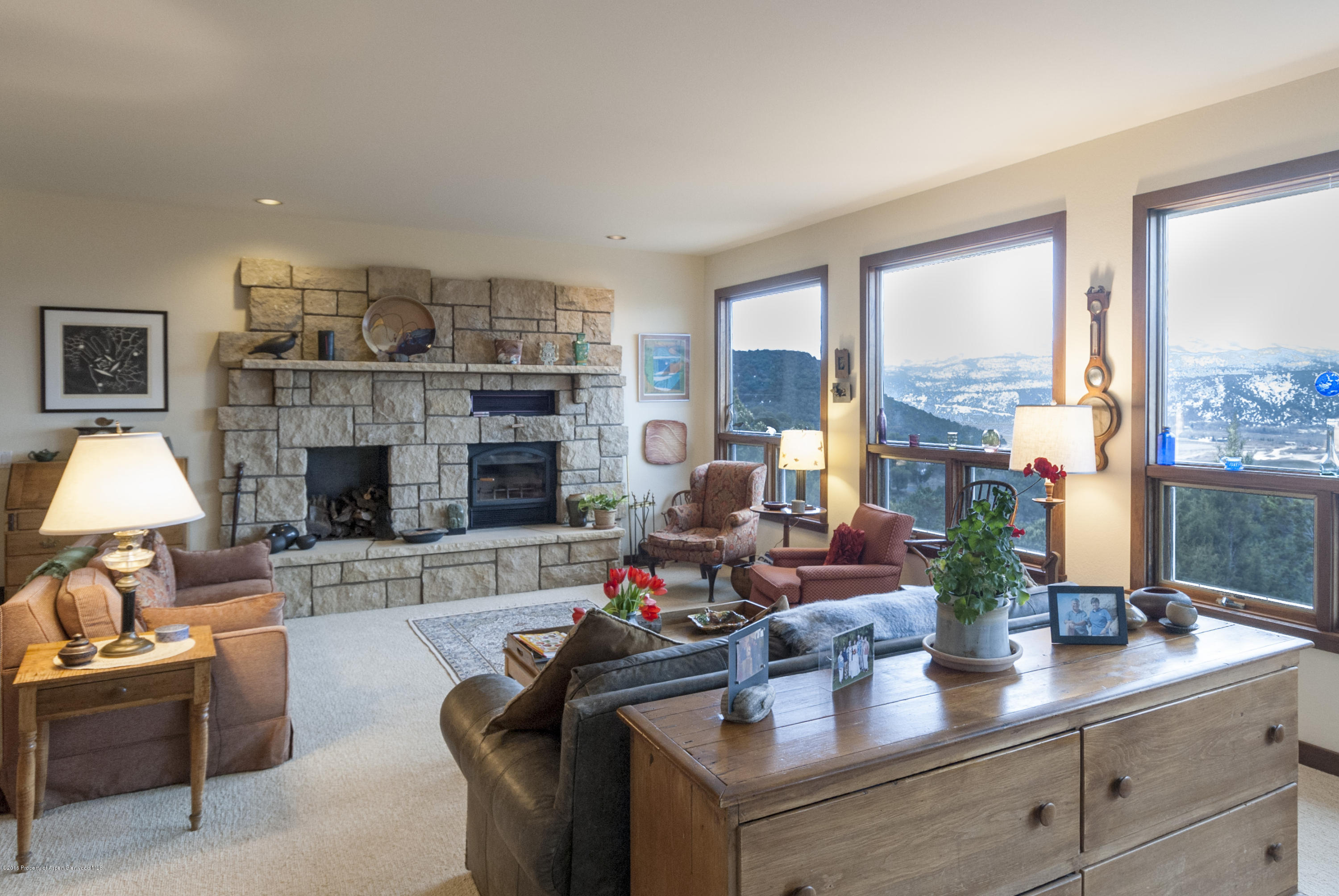 550 Wooden Deer Road Carbondale, CO 81623 - Photo 1 of 21 a living room with furniture fireplace and a large window