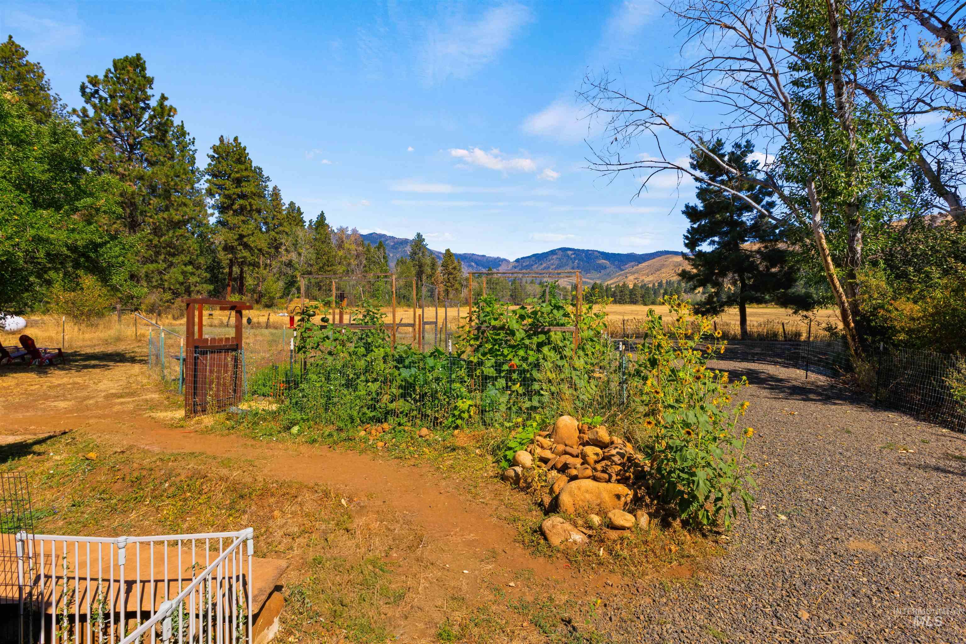 3488 Ward Road Cambridge, ID 83610 - Photo 38 of 50 Fenced garden area, gravel path, natural landscape with mature trees, and distant hills