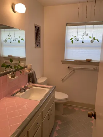 a bathroom with a tub shower sink and vanity