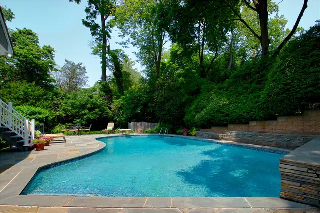 a view of a swimming pool with a patio