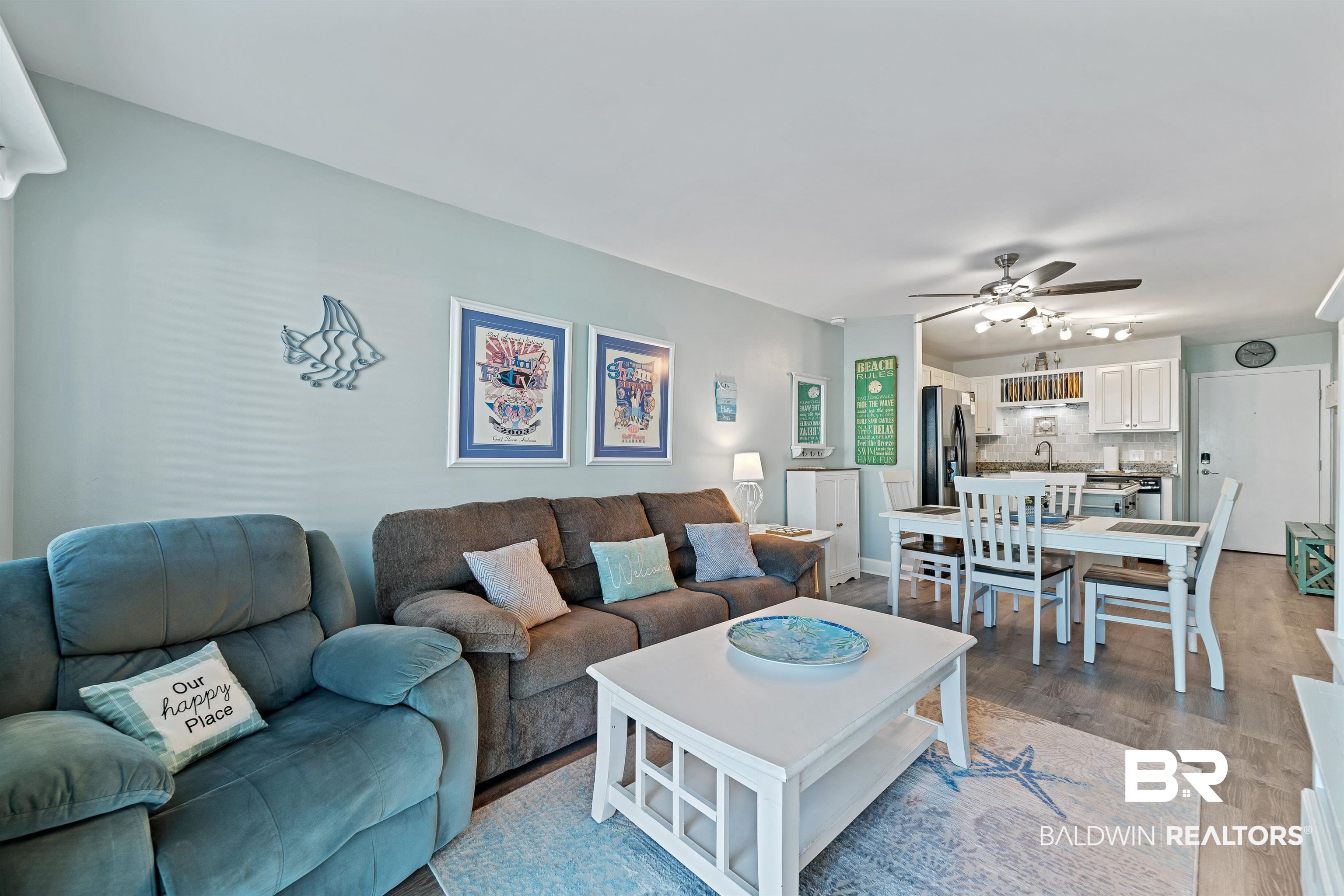 400 Plantation Road, Unit 2123 Gulf Shores, AL 36542 - Photo 14 of 44 Living room featuring hardwood / wood-style flooring, sink, and ceiling fan