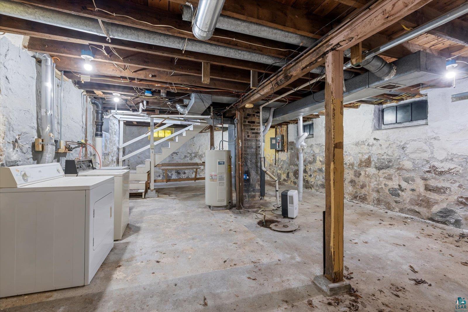 616 Summit Street Eveleth, MN 55734 - Photo 31 of 42 Unfinished basement featuring washer and clothes dryer and electric water heater