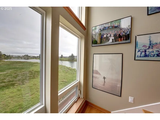 a view of a door and lake view