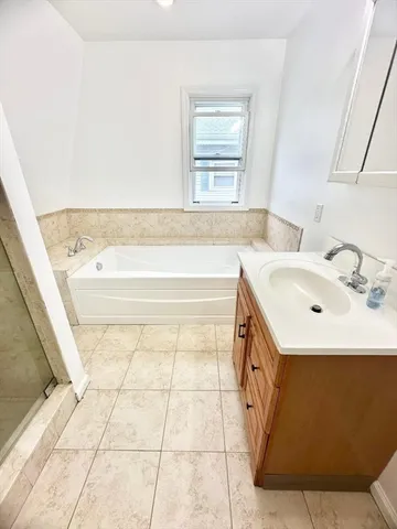a bathroom with a sink double vanity and a bathtub