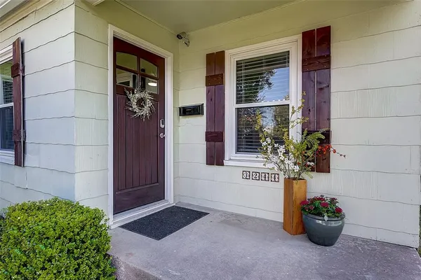 a potted plant sitting in front of a door
