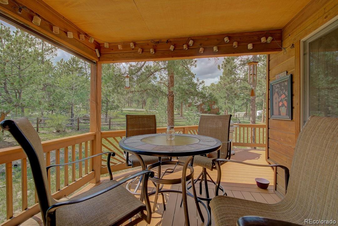 25 Buggy Whip Road Bailey, CO 80421 - Photo 35 of 40 a view of a patio with a table chairs and a table