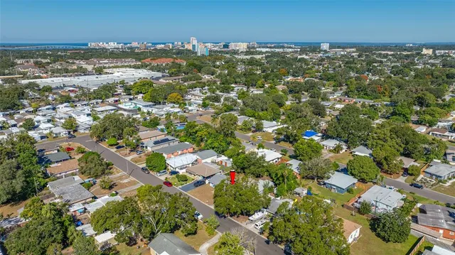 an aerial view of residential building with parking space