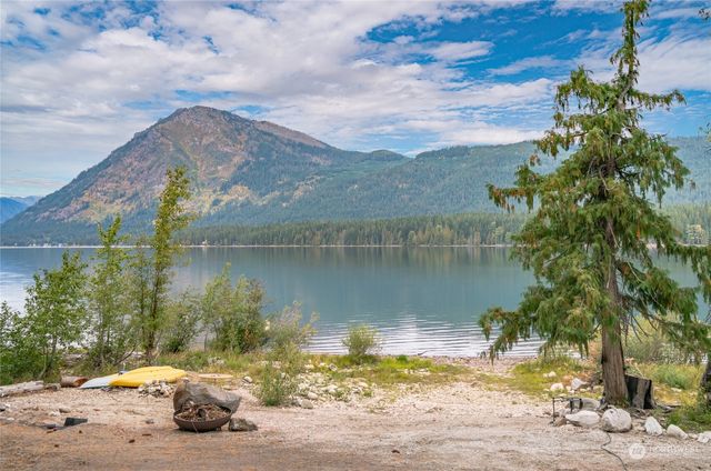 a view of a lake with a mountain