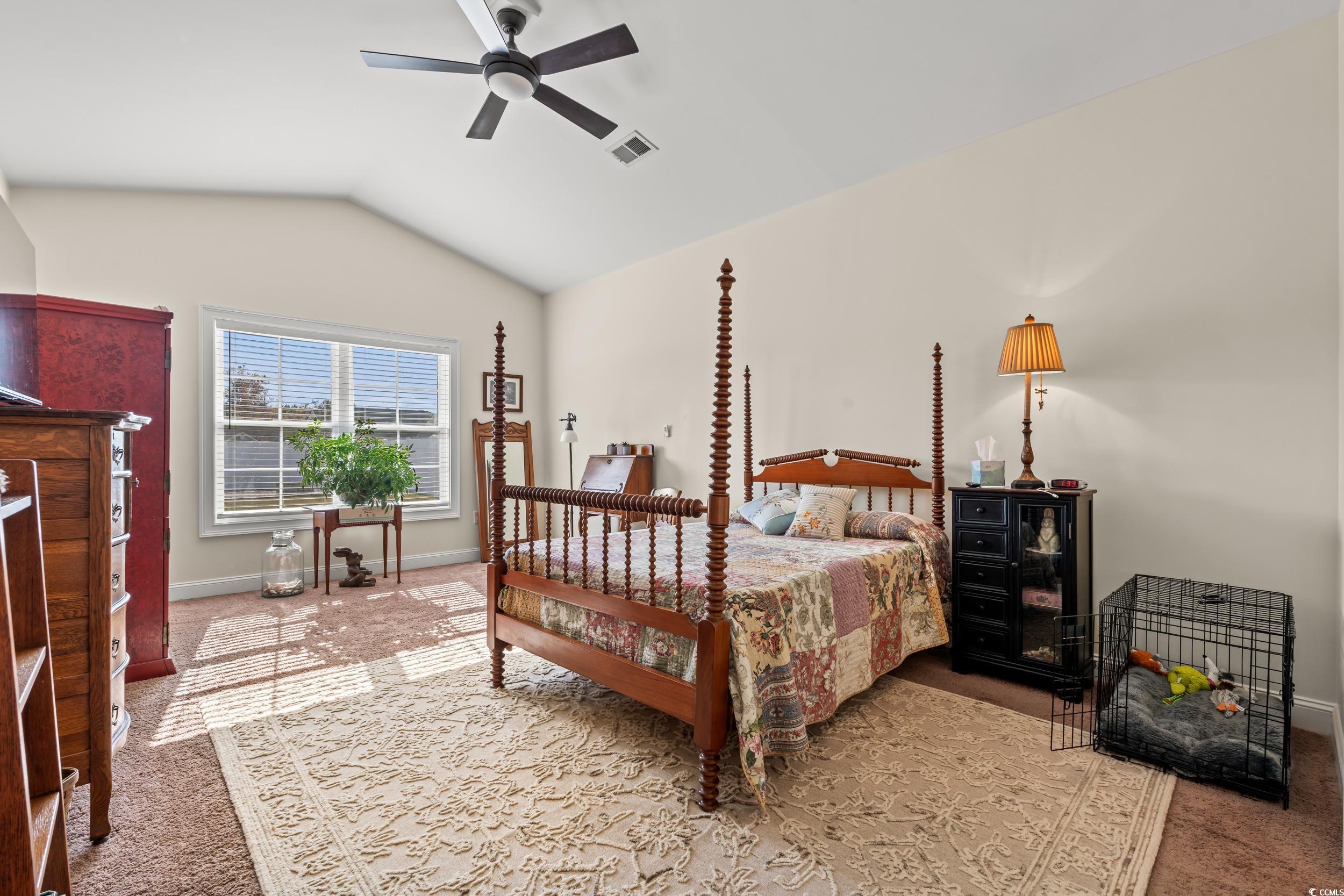 153 Grier Crossing Road Conway, SC 29526 - Photo 9 of 26 Bedroom featuring carpet flooring, lofted ceiling, and ceiling fan