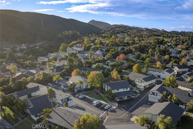 an aerial view of residential houses with outdoor space