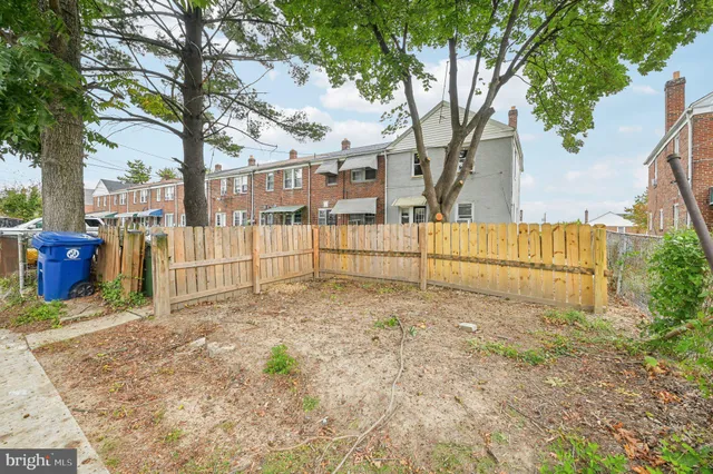 a view of a yard with large trees
