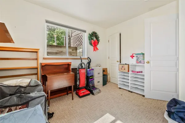 an aerial view of a house with a garden