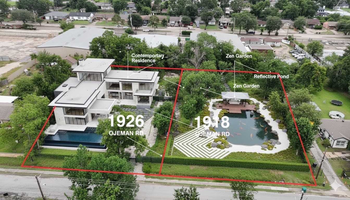 an aerial view of multiple houses with yard