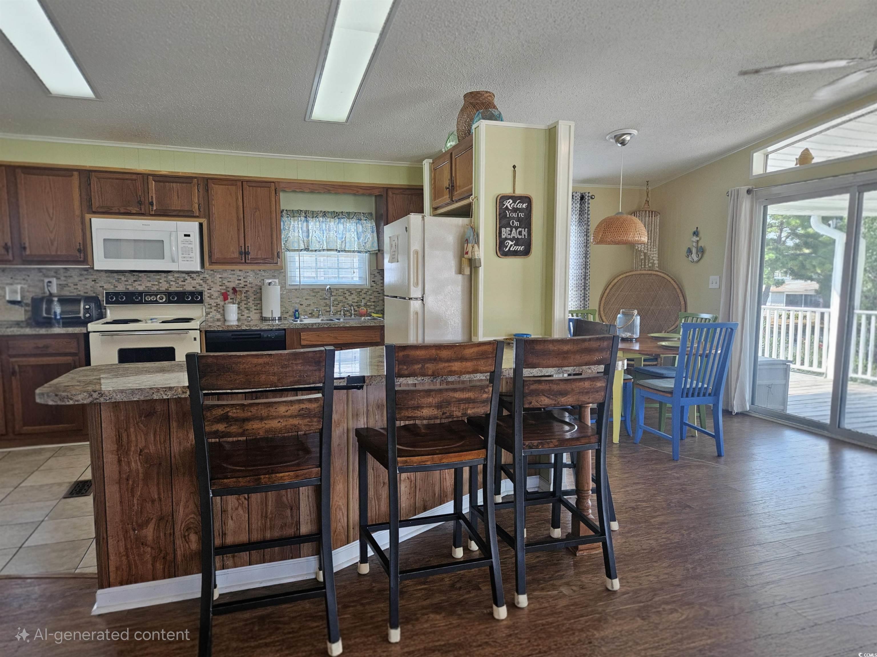 1981 Morning Glory Surfside Beach, SC 29575 - Photo 4 of 22 Kitchen with white appliances, backsplash, a textured ceiling, crown molding, and healthy amount of natural light