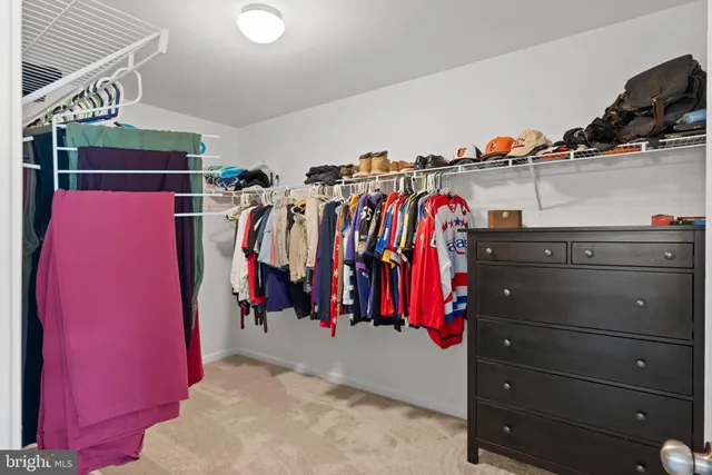 a view of walk in closet with clothes and shoes