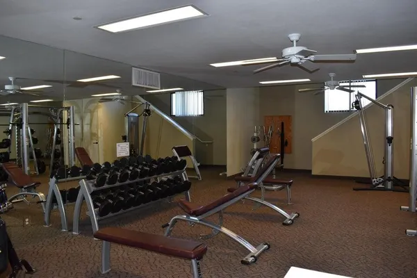 a view of a room with gym equipment
