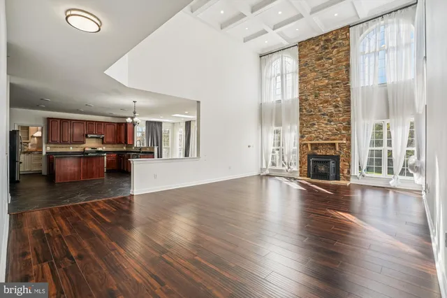 a view of a livingroom with wooden floor