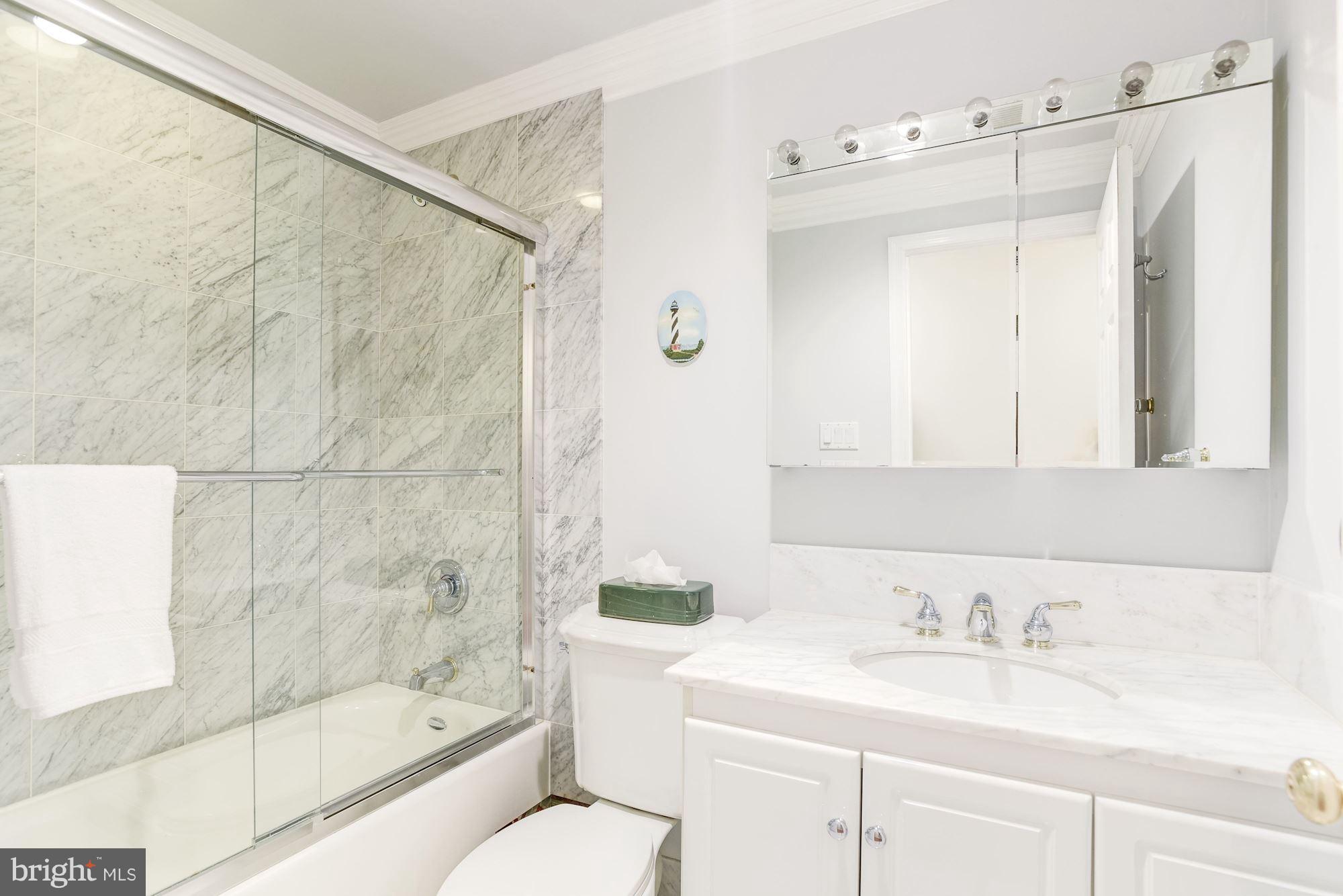 1300 Pavilion Club Way Reston, VA 20194 - Photo 24 of 30 a bathroom with a granite countertop sink a toilet and shower