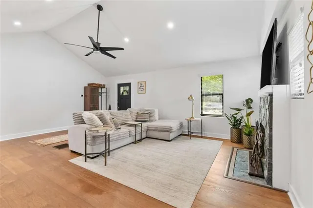 a living room with furniture