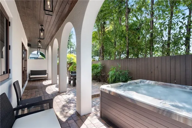 a view of a house with patio outdoor seating area