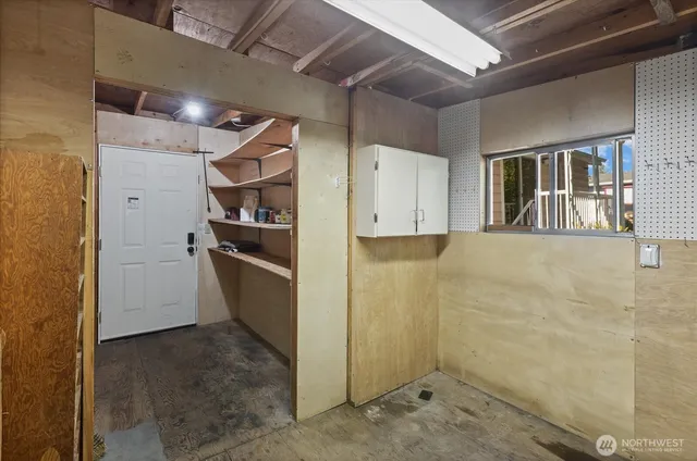 a view of a park with bench and garden