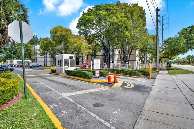 a view of a park with plants and trees