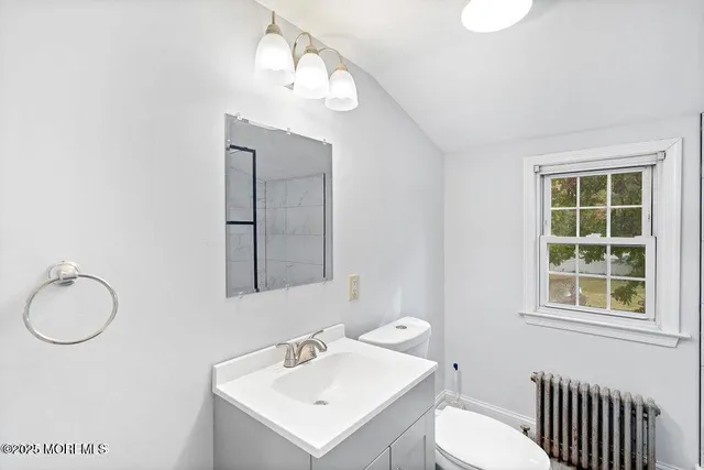 a bathroom with a toilet a sink and mirror