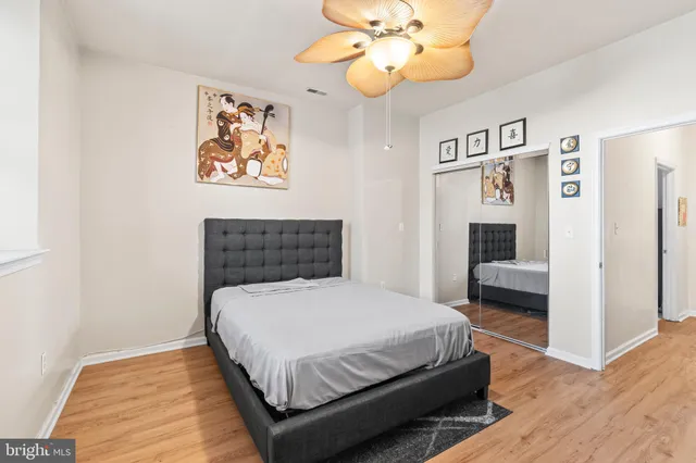 a view of a large building with a door