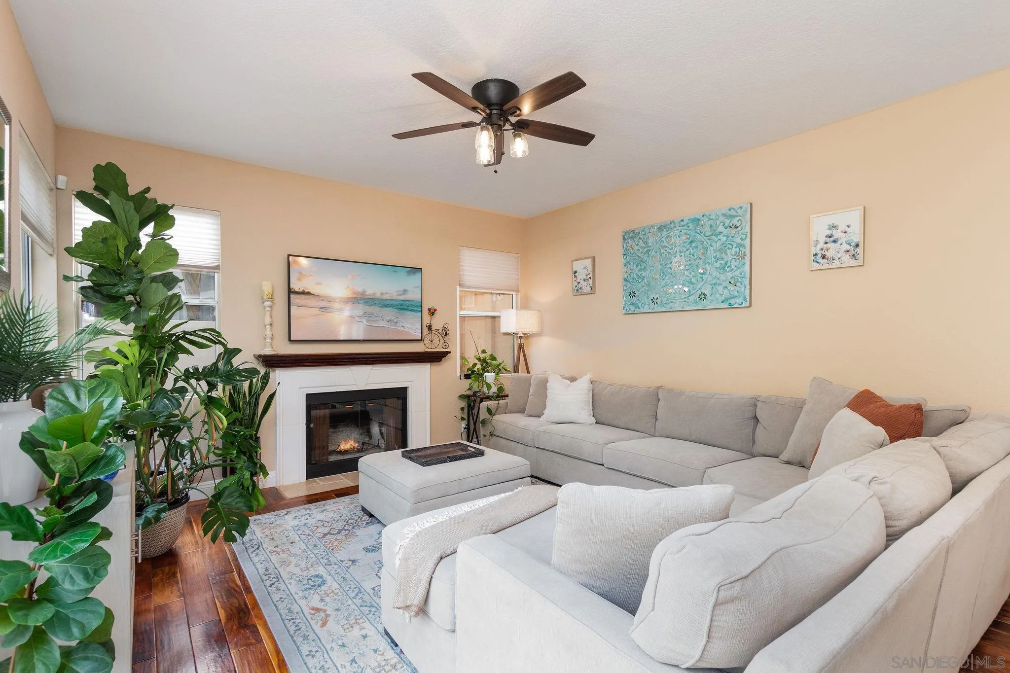 4532 Avenida Privado Oceanside, CA 92057 - Photo 10 of 40 a living room with furniture a fireplace and a potted plant