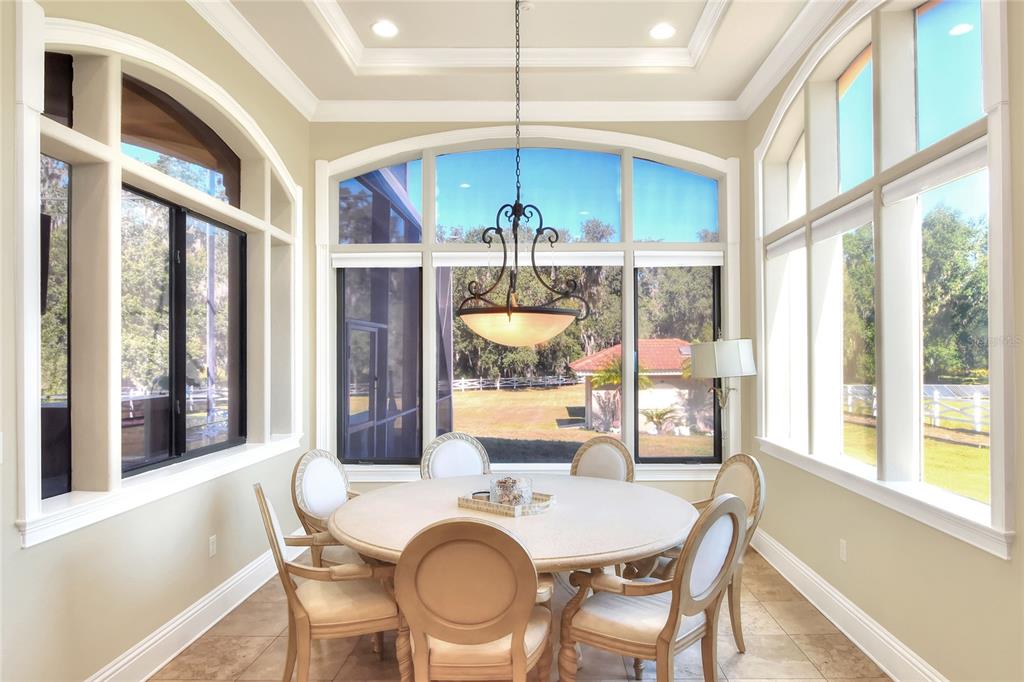 4215 Sb Merrion Road Lakeland, FL 33810 - Photo 19 of 95 a dining room with furniture a chandelier and wooden floor