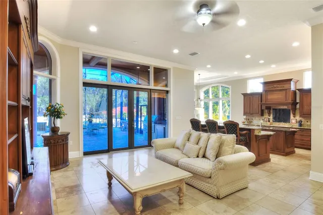 a room with a large window