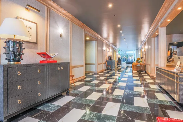 a view of a lobby with furniture