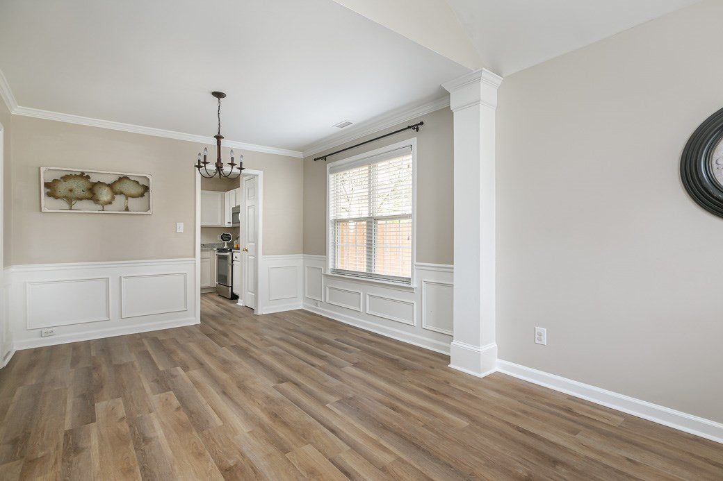 5400 Cahaba Way Raleigh, NC 27616 - Photo 2 of 13 The Dining Room is off the Kitchen and is spacious enough to fit a large table for family gatherings. There is NEW FLOORING and a DOUBLE WINDOW for gorgeous light, with direct access to the Living Room and Kitchen allowing for memorable entertaining. Dining Room