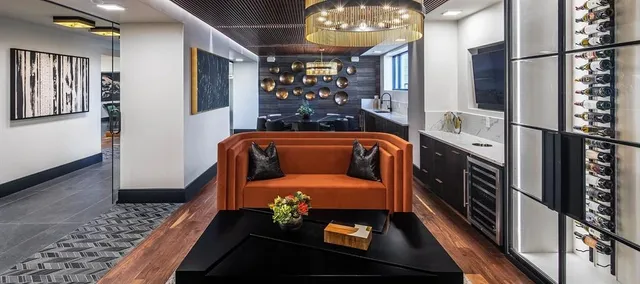 a room with furniture and chandelier