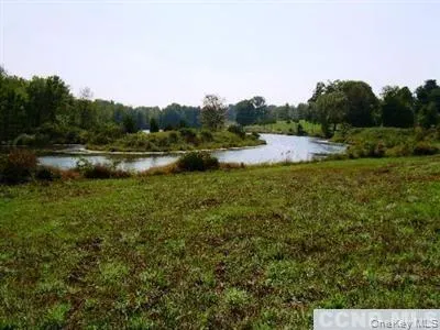 a view of lake with green space